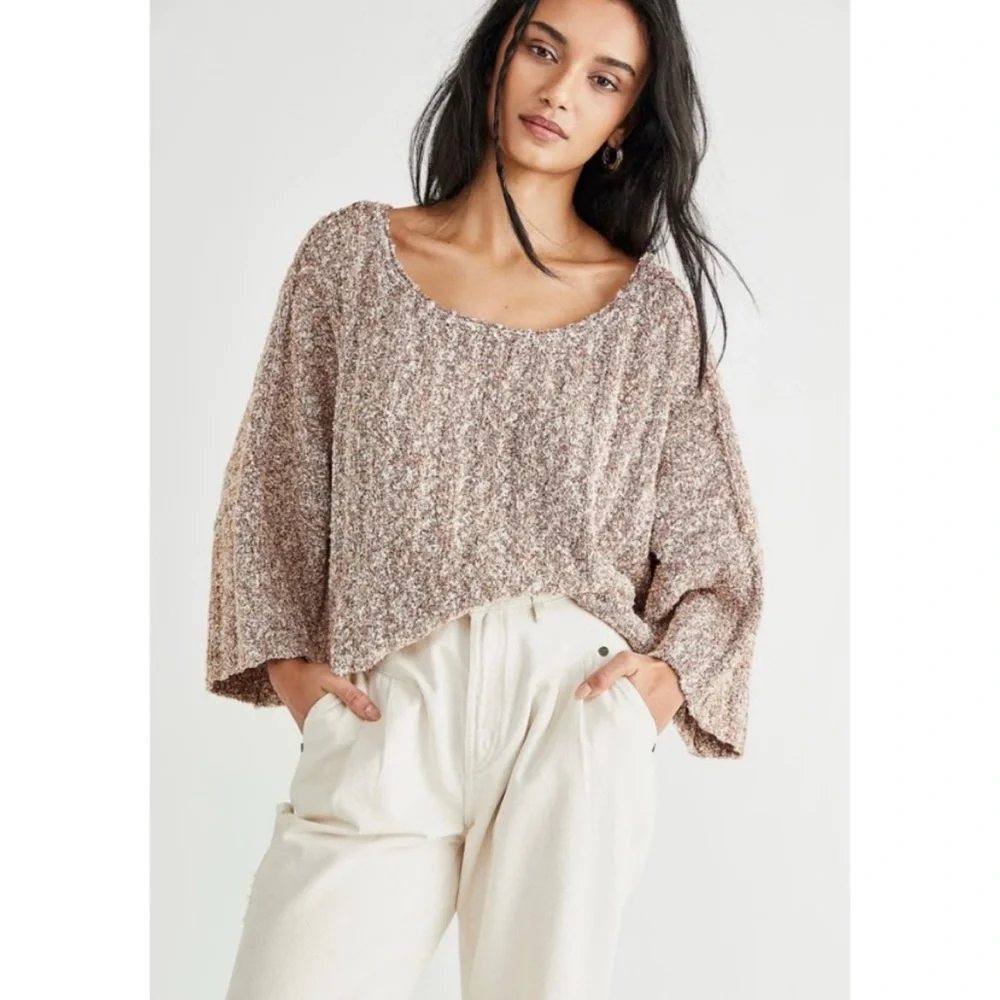 NWOT Free People XS Good Day Cropped Pullover Scoop Neck Knit Sweater Oversized - Picture 1 of 12
